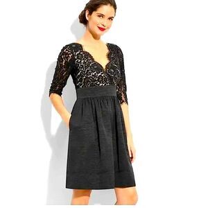 Eliza J Black Lace & Faille Scalloped Back Dress